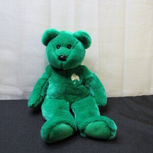 Ty Beanie Buddies Toy Plush Bear Green Irish White Shamrock 1998 Fuzzy Soft Good